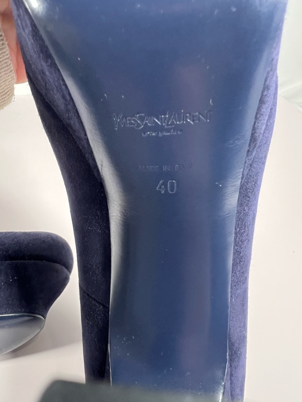 7034: YSL Yves Saint Laurent Navy Suede Platform Heels Pumps 40 - Picture 8 of 12